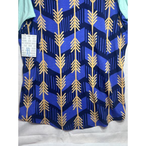 Lularoe Womens XL Arrow Print 3/4 Sleeve Raglan Top Blue Teal Unique Pattern NWT - Picture 10 of 11